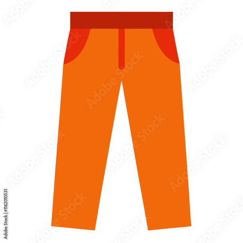 Orange Pants with Red Waistband and Pockets- Flat illustration of bright orange pants featuring a red waistband and pockets, designed in a simple and modern style.
