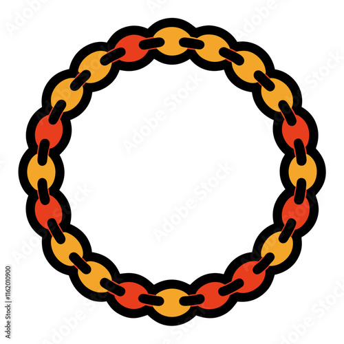 Bold Chain Necklace Icon with Red and Yellow Links
