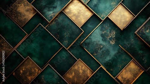 Emerald Green Background with Gold Geometric Patterns for Luxury Design