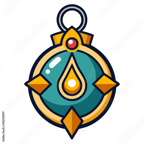 Ornate Teal Pendant Icon with Gold Details
