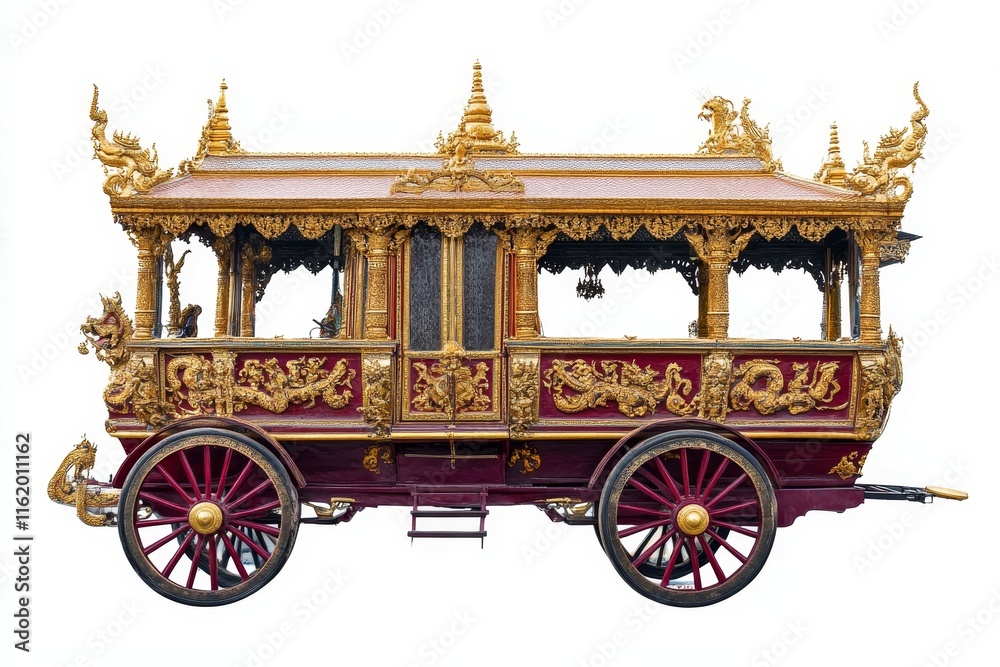 Ornate red and gold royal carriage with dragons. Ornate red and gold royal carriage with dragons.