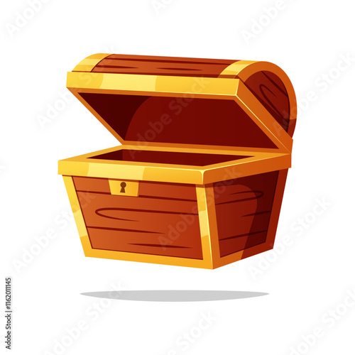 Empty treasure chest open vector isolated on white background.