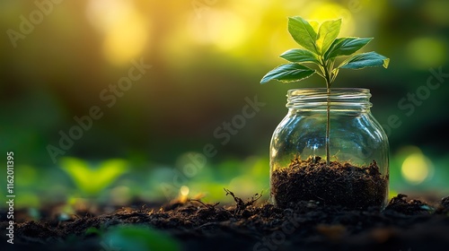 Wallpaper Mural  A glass jar with soil and a small sapling symbolizing sustainability. Torontodigital.ca