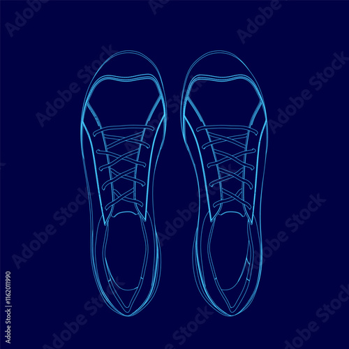 Pair of shoes are shown in a blue color. The shoes are shown in a cartoon style and are drawn in a way that they appear to be 3D