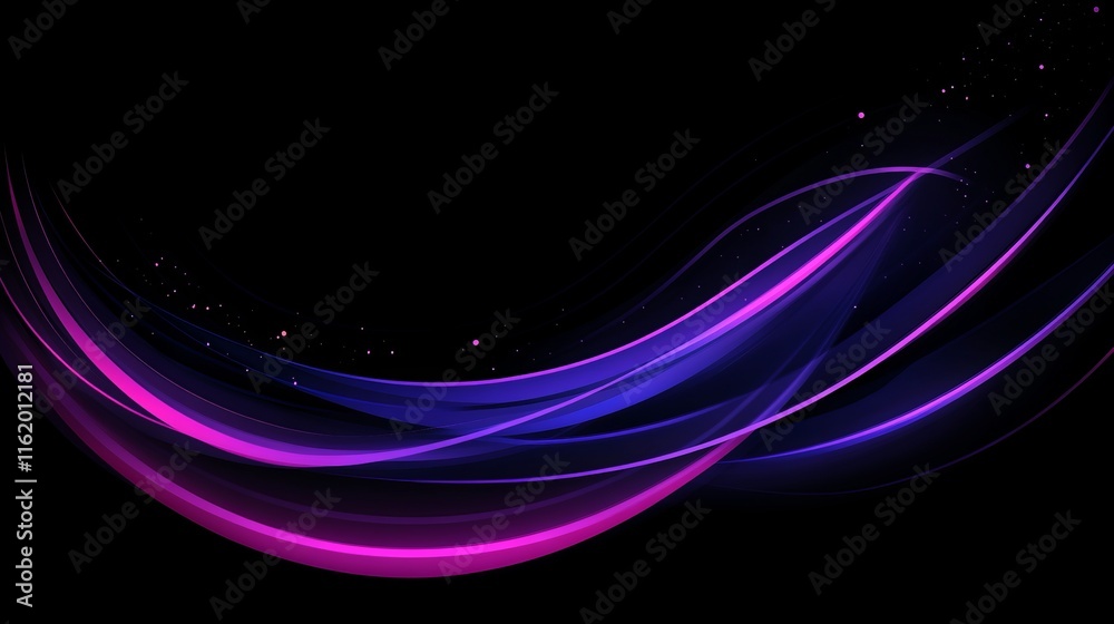 Naklejka premium Abstract Purple Blue Swirling Light Waves on Black