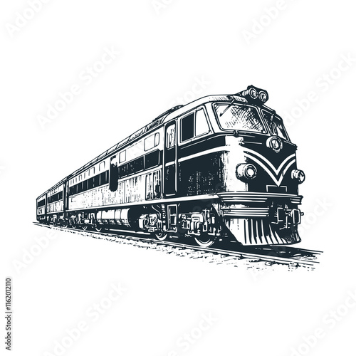 The vintage Mercury Train. Black white vector illustration.
