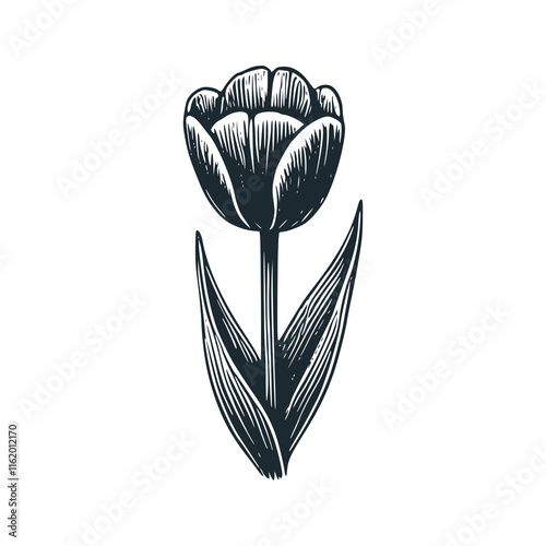 The tulip flower. Black white logo icon vector isolated.
 photo