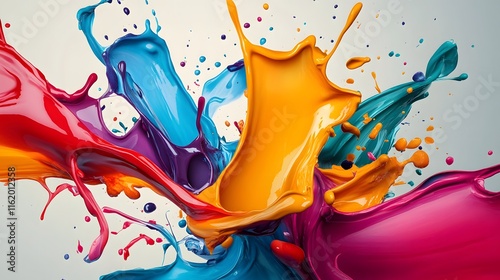 Bold splashes of color colliding together at the center creating intricate and fluid shapes