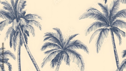 Elegant Sketch of Tropical Palm Trees Against a Beige Background