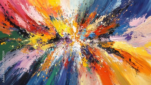 Wallpaper Mural An intense explosion of color in the center of the canvas with paint splashes merging in vivid hues Torontodigital.ca