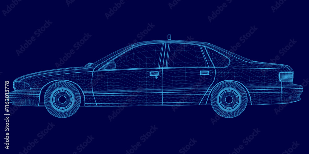Fototapeta premium Blue car is shown on a blue background