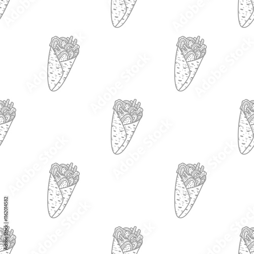 Kebab Illustration Pattern. shawarma pattern background. burrito pattern background. Rolled Sandwich doodle illustration