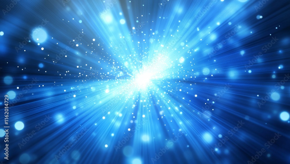 Naklejka premium Blue light burst explosion with bokeh effect.