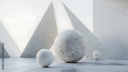 Triangular shapes contrasted with soft, rounded forms creating a visually intriguing interplay of hard and soft elements