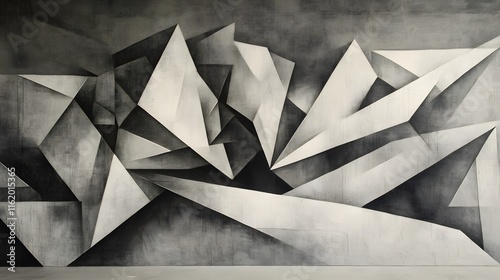 A mixture of sharp, angular edges and smooth, flowing lines coming together in a geometric yet organic composition