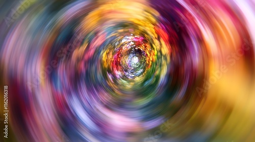 A center of swirling colors with splashes of purple red and yellow merging together in fluid motion