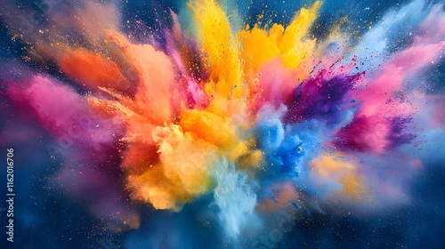 Colorful paint splashes colliding together in the center creating an abstract fusion of vibrant tones