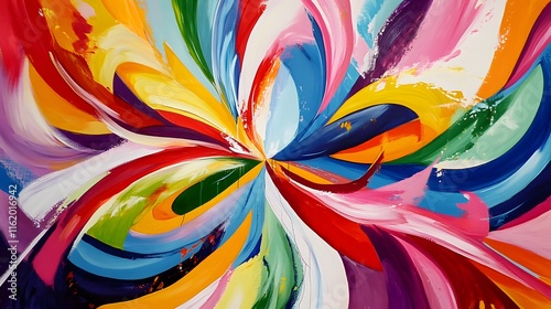 A mix of bright vibrant colors splashing and merging together in the center forming an energetic design