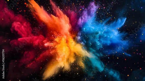 Bold splashes of color colliding in the center of the canvas creating a radiant and dynamic abstract artwork