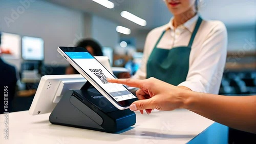Retail Cashier Using Point of Sale System at Grocery Store Checkout