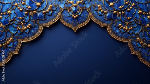 Ornate Blue And Gold Arch Design With Floral Motifs