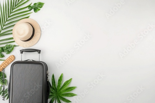 Minimalistic travel essentials suitcase packing ideas for adventurers on the go tropical setting with stylish accessories photo