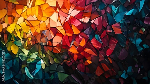 Shattered sections of a vibrant pattern merging to create a fluid and balanced composition