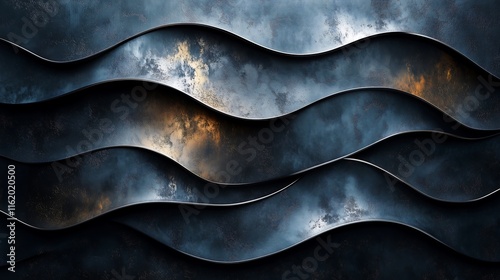 Muted Onyx Background with Intersecting Silver Wave Lines