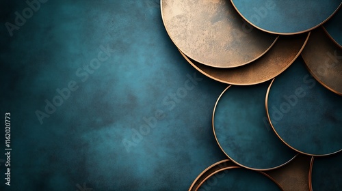 Muted Teal Background with Rose Gold Abstract Circular Patterns