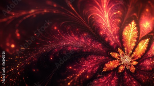 Abstract Red And Gold Glittering Flower Design