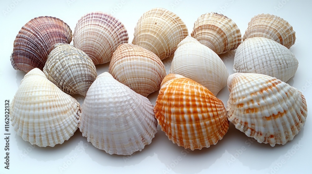 Collection of twelve assorted cockle shells.