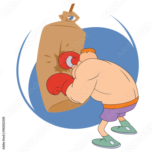 Funny boxer with punching bag.