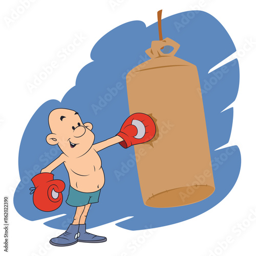 Funny boxer with punching bag.