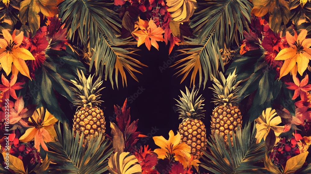 Fototapeta premium Tropical Floral Design with Pineapples