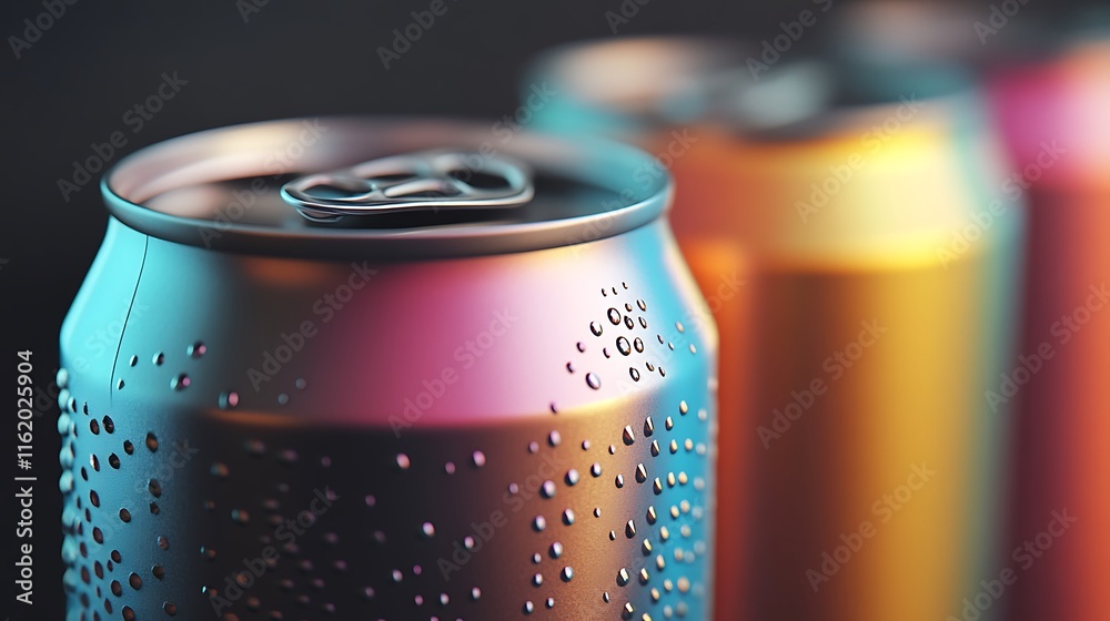 Colorful Aluminum Cans with Condensation Colorful Aluminum Cans with Condensation