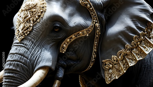 Elephant Adorned in Gold Jewelry Showcasing Intricate Decorative Elegance photo