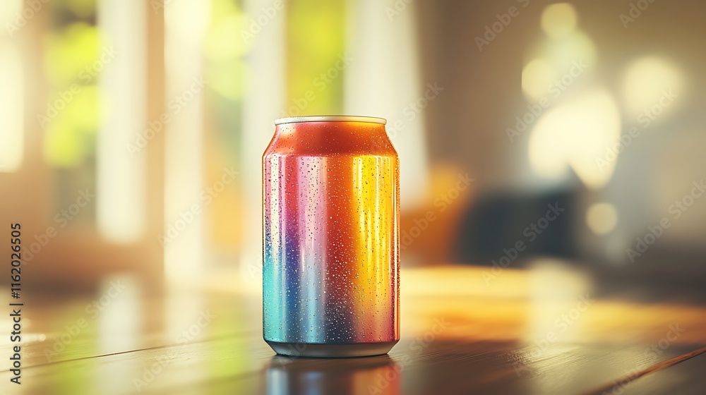 Rainbow Colored Can on Wooden Table Rainbow Colored Can on Wooden Table
