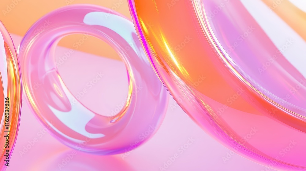 Abstract Pink and Orange Glass Toroids Intertwined Abstract Pink and Orange Glass Toroids Intertwined