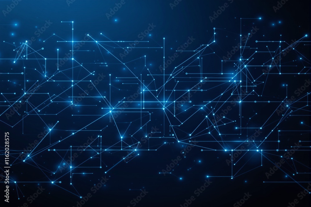 Abstract blue digital network with glowing lines and nodes on dark background, representing technology, innovation, and communication concept. Ai generative Abstract blue digital network with glowing lines and nodes on dark background, representing technology, innovation, and communication concept. Ai generative