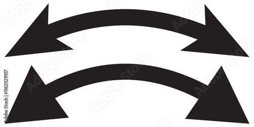 Dual sided arrow vector, icon, silhouette design. Semicircular curved thin, long double ended arrow vector design for website, app and logo design. Vector illustration of duel side arrow