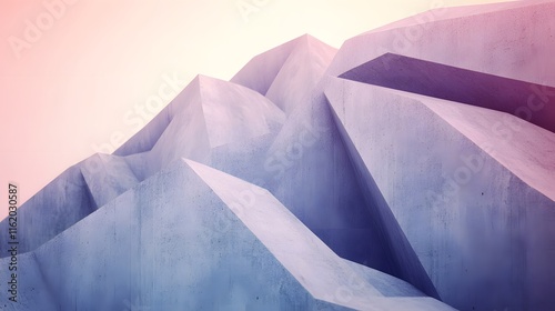 Geometric jagged figures stacked on top of a gentle gradient backdrop creating a contrast of textures