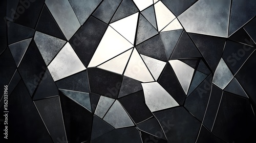 Intricate jagged shapes overlaid on a calming gradient background creating visual drama