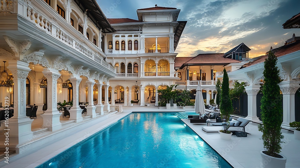 Naklejka premium Luxury Resort Poolside at Sunset