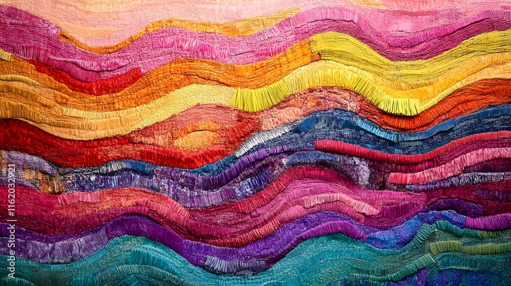 Jagged linear patterns layered on a soft gradient backdrop with vivid colors to create visual depth