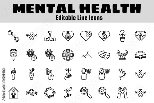 Mental Health outline icon set