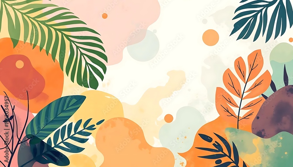 Obraz premium Tropical Leaf Watercolor Abstract - a Serene and Colorful Design