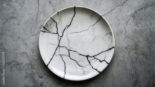 Cracked Plate on Grey Background: A Study in Imperfection