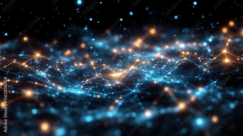 Obraz premium Abstract Network Of Blue And Orange Lights