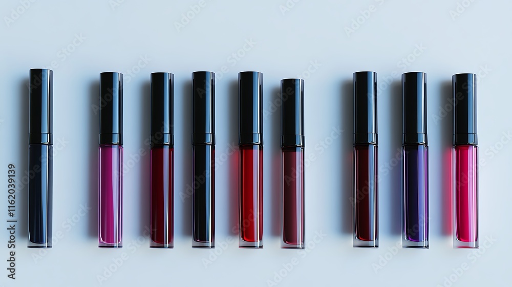 Obraz premium Various lip gloss tubes isolated on a transparent background, featuring sleek and modern designs, created with a generative AI touch.