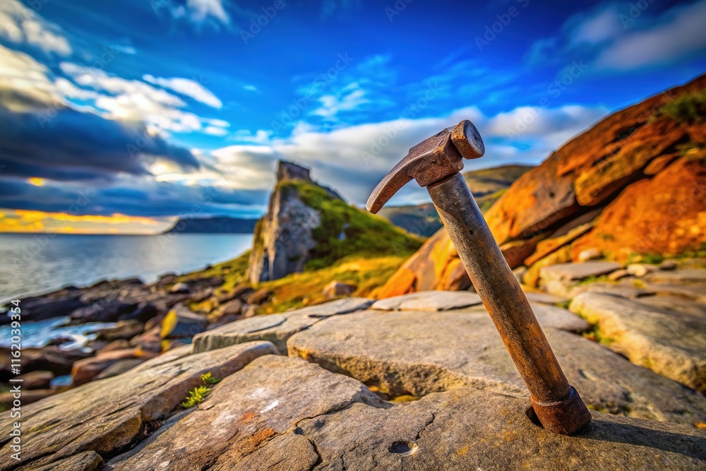 Landscape detail: hammer and nail repairs, close up. Landscape detail: hammer and nail repairs, close up.